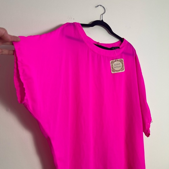 Love Letter Womens Vibrant Pink Blouse Open Back 3XL Sheer Summer Casual Preppy - Picture 3 of 9